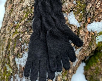 Guantes de dedos completos para mujer 40% mezcla de lana puño largo invierno REGALO PARA ELLA Negro