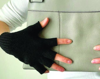 Unisex Angora Wool Fingerless Short Half Finger Winter Gloves Black Color Mittens Great Christmas Gift