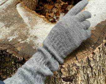 Women's fullfinger Gloves 40%Wool Blend Long Cuff Winter GIFT FOR HER Light Gray