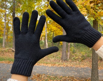 Unisex Angora Wool Over The Wrist Short FullFinger Winter Gloves Black Color Mittens Great Christmas Gift
