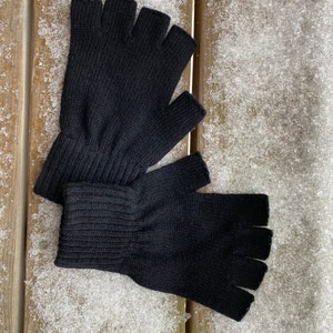 Unisex Black Angora Wool Fingerless Mittens fits for all – Ideal Half-Finger Winter Gloves & Christmas Gift – US Seller***