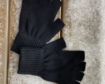 Unisex Black Angora Wool Fingerless Mittens fits for all – Ideal Half-Finger Winter Gloves & Christmas Gift – US Seller***