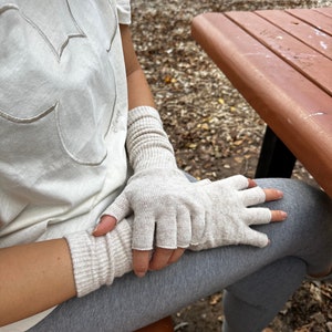 Winter Essential: Cozy Beige Wool Knit Fingerless Long Gloves for Women – Perfect Christmas Gift Idea for Her