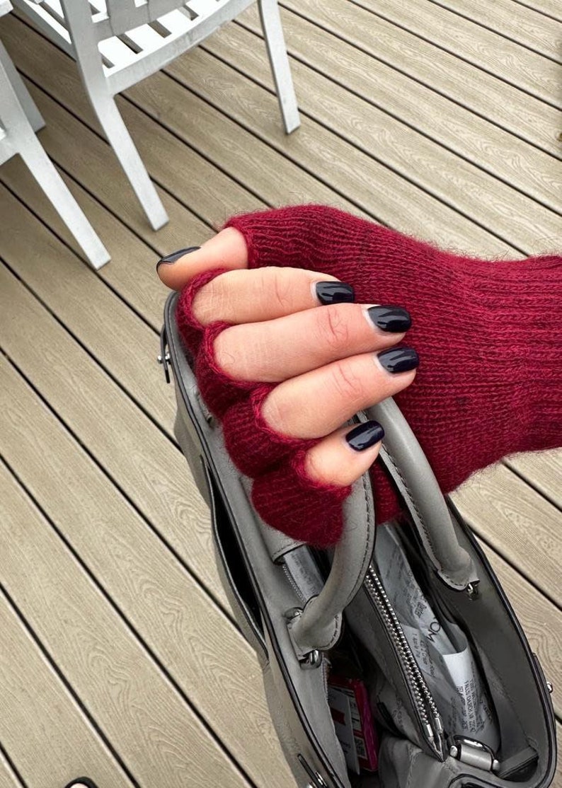 Unisex Angora Wool Fingerless Short Half Finger Winter Gloves Burgundy Color Mittens Great Christmas Gift image 3