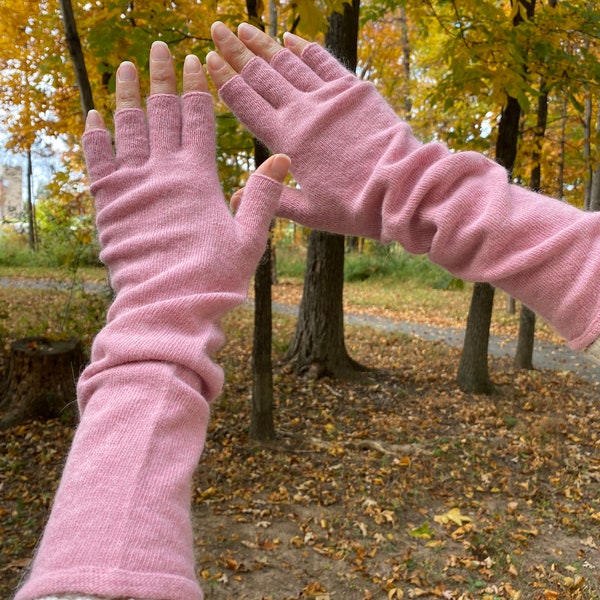 Gants tricotés chauds**Beaux gants d’hiver roses sans doigts pour femmes**Chauffes-bras en laine**Beau cadeau pour Noël pour elle