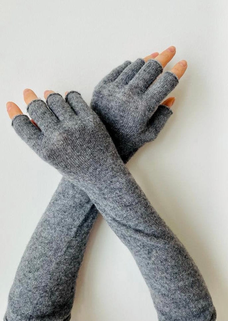 Womens Light Gray Fingerless Gloves Arm Warmers Etsy