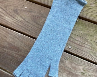 Light Blue Fingerless Lambswool Gloves: Knit Arm Warmers