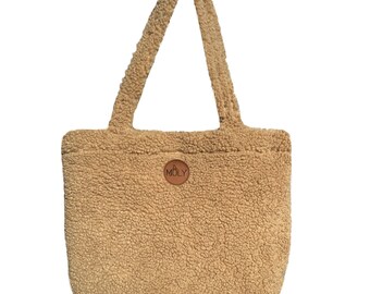 ☆人気☆【Ossl】☆Handmade Dan.z fleece fluffy tote ba.g☆ Fluffy Fleece Teddy Tote Bag With Zipper, Boho Large