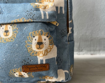 Organic Canvas Kid Backpack with Lion, Personalized Toddler School Bag, Preschool Rucksack with lion, sustainable Gift for kid, xmas gift