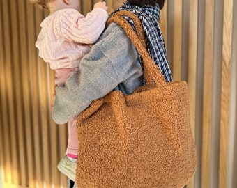 ★送料・関税込★Ossl★Handmade Dan.z fleece fluffy tote bag Fluffy Fleece Teddy Tote Bag With Zipper, Boho Large