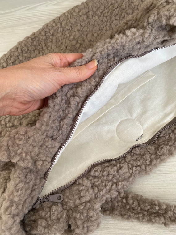 Fluffy Fleece Teddy Tote Bag With Zipper, Boho Large