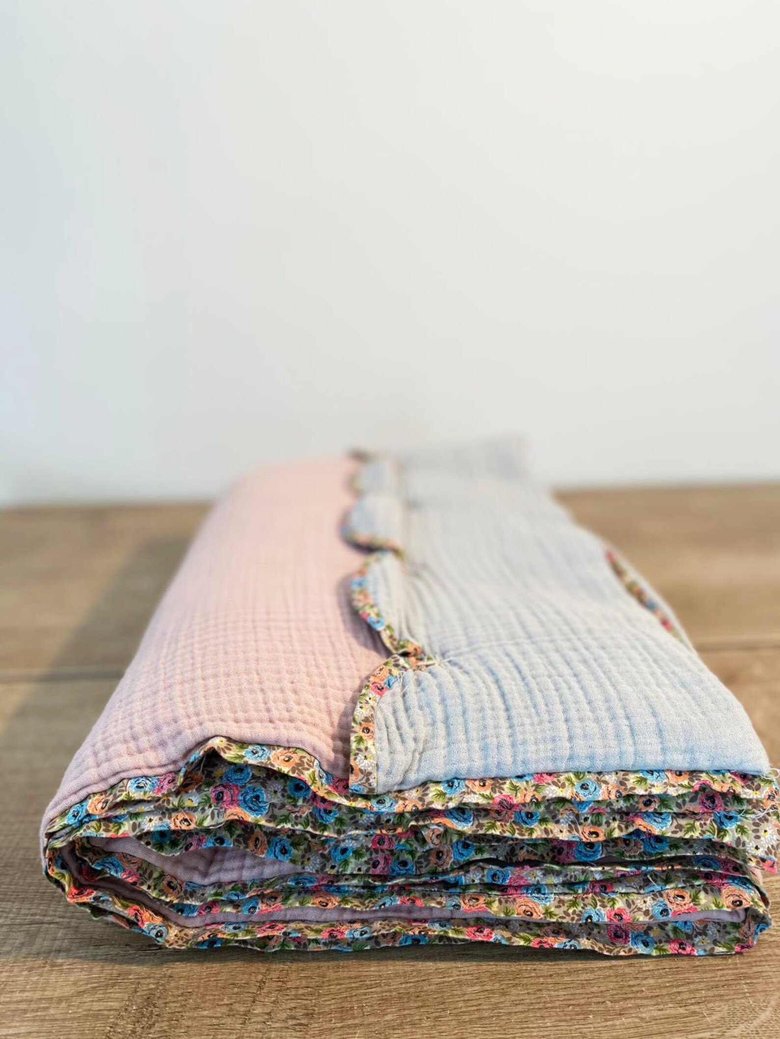 Muslin Floral Scalloped Edge Baby & Toddler Quilted Blanket, Double