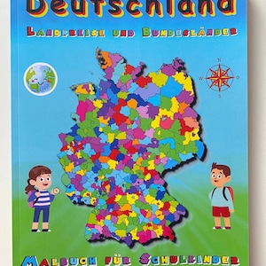 Malbuch für Schulkinder mit Landkreise und Bundesländer Deutschland Karten