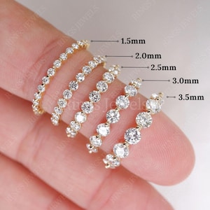 Alliance pleine éternité avec diamants cultivés en laboratoire, or 14 carats, une griffe, anneau flottant en mousse, anneau empilable moissanite, anneau assorti