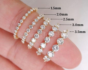 Full Eternity Round Lab Grown Diamond Wedding Band 14K Gold Single Prong Band Floating Bubble BandMoissanite Stackable Band Matching Band