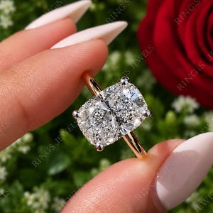 3.5 CT Cushion Cut Moissanite Engagement Ring | Elongated Cushion Ring | Hidden Halo Solitaire Ring | Plain Band Wedding Ring | Gift For Her