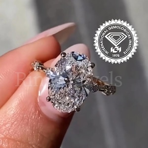 4 CT Oval Lab Grown Diamond Ring IGI Certified Distance Pave Oval Engagement Ring Proposal Ring Anniversary Ring for Gift Oval Distance Ring
