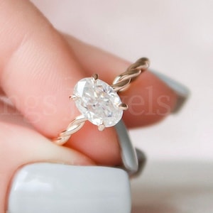 1.5CT Oval Twisted Engagement Ring Vintage Hidden halo Ring Simulated diamond ring 14k Gold Bridal Ring Anniversary gift for her
