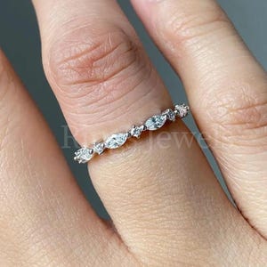 Alternating Marquise and Round Moissanite Wedding Band, 14K Gold Full Eternity Band, Anniversary Band, Promise Ring Gift for Girlfriend