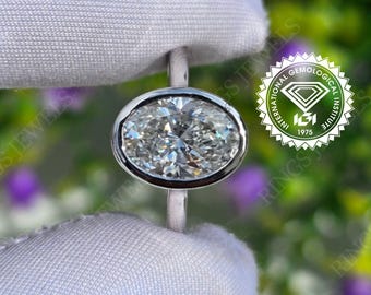 2CT IGI Certified Oval Lab Grown Diamond Engagement Ring Bezel set CVD Diamond Solitaire Ring Handmade Fine Jewelry Anniversary Gift for her
