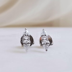 Pear Cut Moissanite Flower Style Stud Earrings, Tear Drop Wedding Earrings for Her, Unique Studs, Screw Back Style Earring gift for her