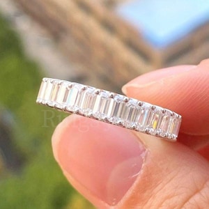 Full Eternity Emerald Cut Moissanite Wedding Band Anniversary Band Stackable Band Engagement Ring Promise Ring Minimalist Ring Gift For Wife