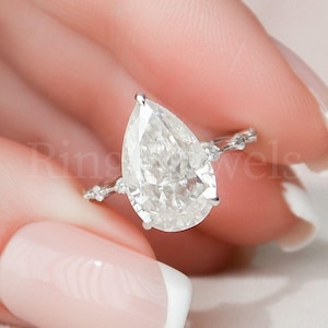 3.5CT Pear Cut Moissanite Engagement Ring 14K Gold Ring Anniversary Gift  Unique Distance Pave Set Wedding Ring hidden halo CZ diamond ring