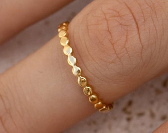 Flat Beaded Band, 14k Gold Small Dotted Eternity Ring, Dainty Circle Stacking Ring, Bubble Ring, Dainty Everyday Ring, Handmade band for her