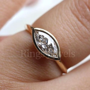 East West Bezel Set Wedding Ring, Marquise Cut Engagement Ring, 14K Solid Yellow Solitaire Ring, Bridal Ring, Promise ring for her Gift