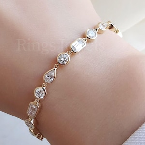 Multi Cut Moissanite Diamond Tennis Bracelet, 14K Gold Tennis Bracelet, Moissanite Tennis Bracelet Perfect Gift For Her, Christmas Gift