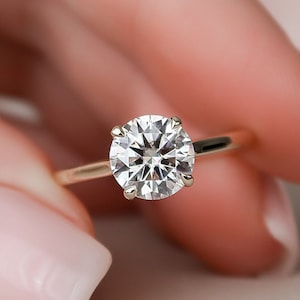 1.5CT Moissanite Engagement Rings, 4-Prong Round Engagement Ring, 14k Solid Gold Solitaire Moissanite Ring, Gold Promise Ring, Gift for her