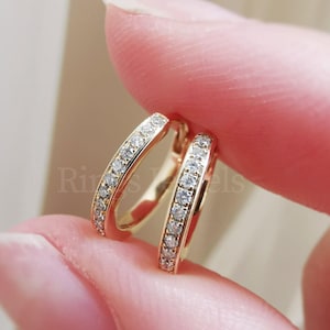 18K Gold Moissanite Hoop Earrings Small Hoop Sterling Silver & Gold Earrings Minimalist Hoop Earrings Simulated Diamond Huggies Gift for Mom