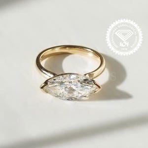 2.5CT Marquise Cut Lab Grown Diamond Engagement Ring V Prongs IGI Certified Lab Grown Diamond 14K gold Wedding Ring Promise Ring for Women