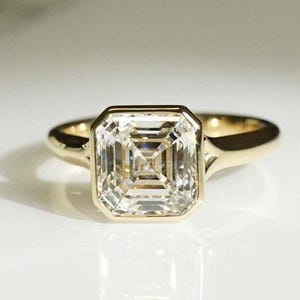 3 CT Asscher Cut Moissanite Engagement Ring Asscher Bezel Set 14K Gold Wedding Ring Anniversary Ring For Women Unisex Ring Men&#39;s-Women Ring