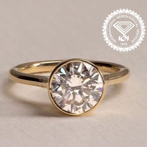 3CT IGI Certified Round Ideal Cut Lab Grown Diamond Engagement Ring 14k Gold Round Diamonds Bezel set Wedding ring Gold Bridal Ring gift