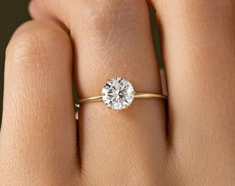 1CT Round Cut Moissanite Engagement Ring, Hidden Halo Ring 14K Gold Ring, 6 prong CZ Diamond Ring, Valentine Gift, Anniversary Gift for her