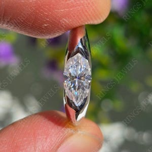 1 Ct Marquise Cut East To West Set Moissanite Engagement Ring Bezel Set Solitaire Ring Half Bezel Setting Marquise Cut Ring Wedding Ring