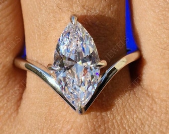 2CT Marquise Cut Moissanite Engagement Ring 14K Gold Solitaire Ring Unique V-Shape Prong Setting Dainty Wedding Ring Minimalist Promise Ring