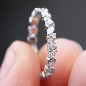 Marquise and Round-Cut Moissanite Wedding Band Stackable Band Full Eternity Band, Prong Set Band, Matching Band, Anniversary Gifts For Her