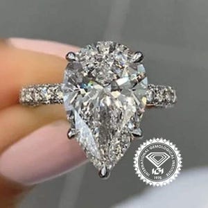 5 Carat Pear cut Lab Grown Diamond Bridal Ring IGI Certified 14k Gold Engagement Ring Promise Ring for Her Luxurious Pear Cut Diamond Ring