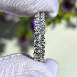 Single Prong Lab Grown Diamond Wedding Band set Full Eternity Moissanite Wedding Ring Stackable Band Floating Bubble Prong Ring set Gift