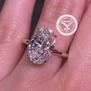 4 CT Oval Lab Grown Diamond Engagement Ring IGI Certified Minimalist Solid Gold Ring Hidden halo Solitaire ring Proposal Ring Gift for her