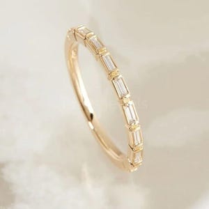 Baguette Cut Lab grown Diamond Wedding Band, Half Eternity Moissanite Band, Minimalist Matching Ring, Baguette Stacking Ring gift for her