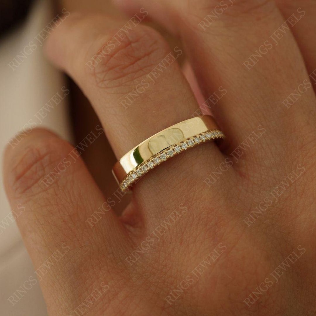 Half Eternity 14k Solid Gold Lab Grown Diamond Wedding Band Moissanite ...