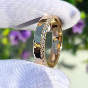 Half Eternity 14k Solid Gold Lab Grown Diamond Wedding Band Moissanite ...