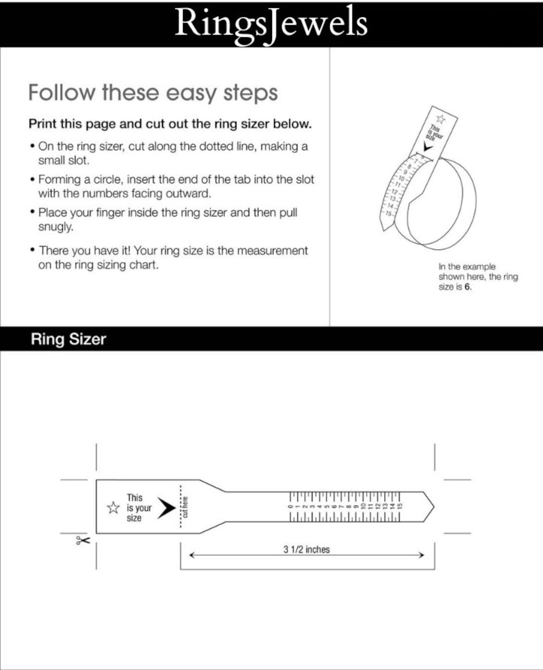 Printable Diamond Ring Sizer Ring Size Finder Ring Size Measure