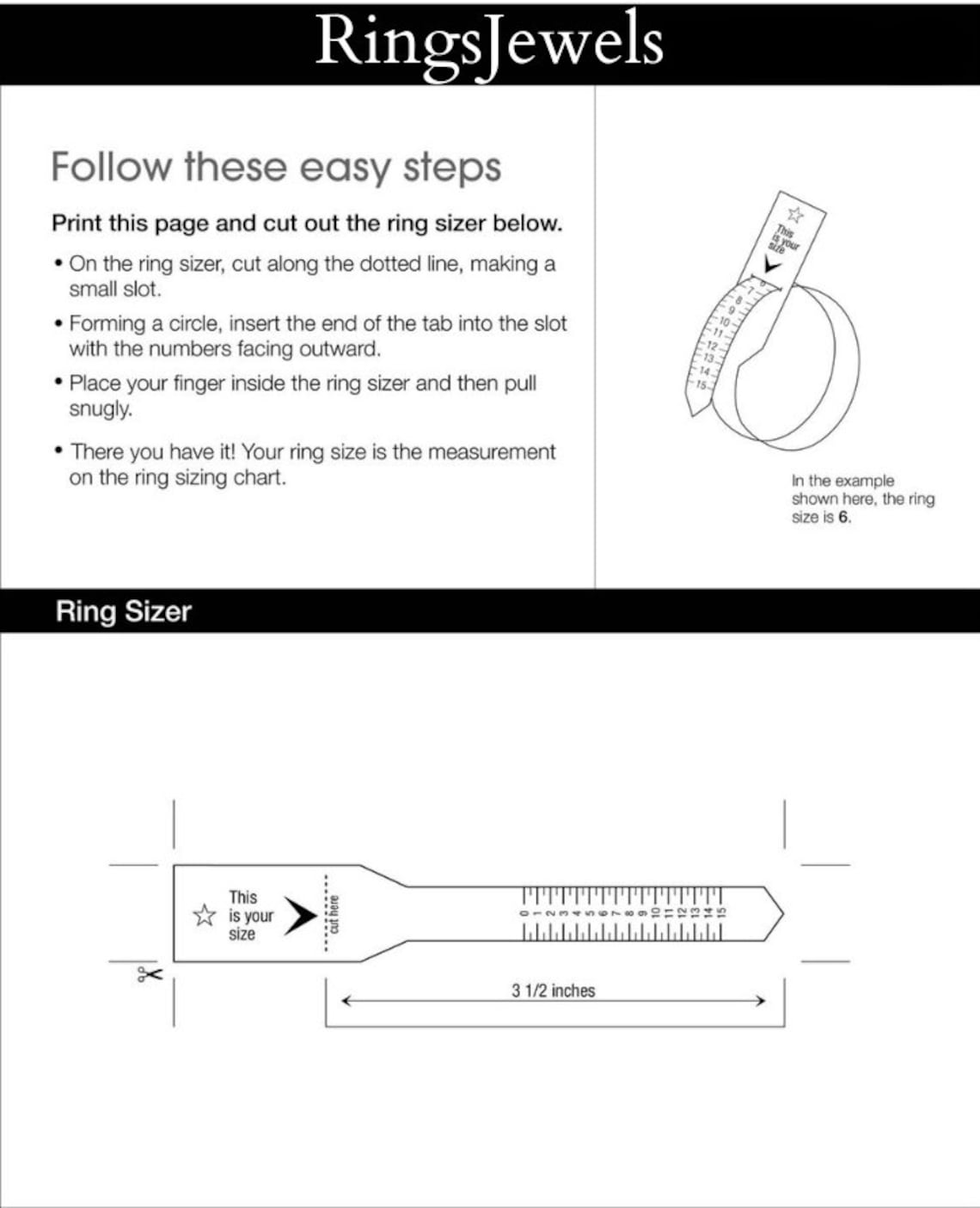Printable Diamond Ring Sizer Ring Size Finder Ring Size Measure
