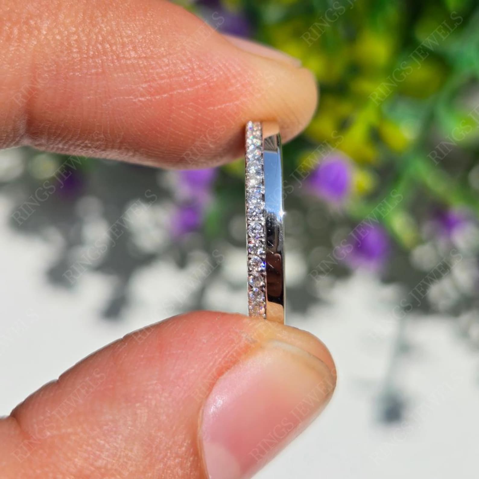 Half Eternity 14k Solid Gold Lab Grown Diamond Wedding Band Moissanite ...