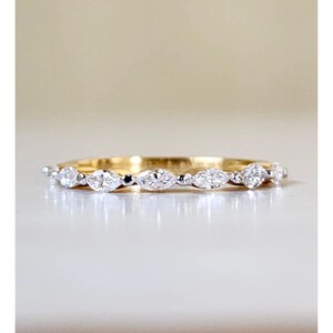 Marquise Cut Lab Grown Diamond Wedding Band Shared Prong Half Eternity Matching Band Stackable Band Shared Prong Wedding & Anniversary Band