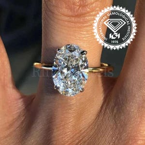 3 CT Oval Lab Grown Diamond Engagement Ring IGI Certified Minimalist Solid Gold Ring Hidden halo Solitaire ring Proposal Ring Gift for her